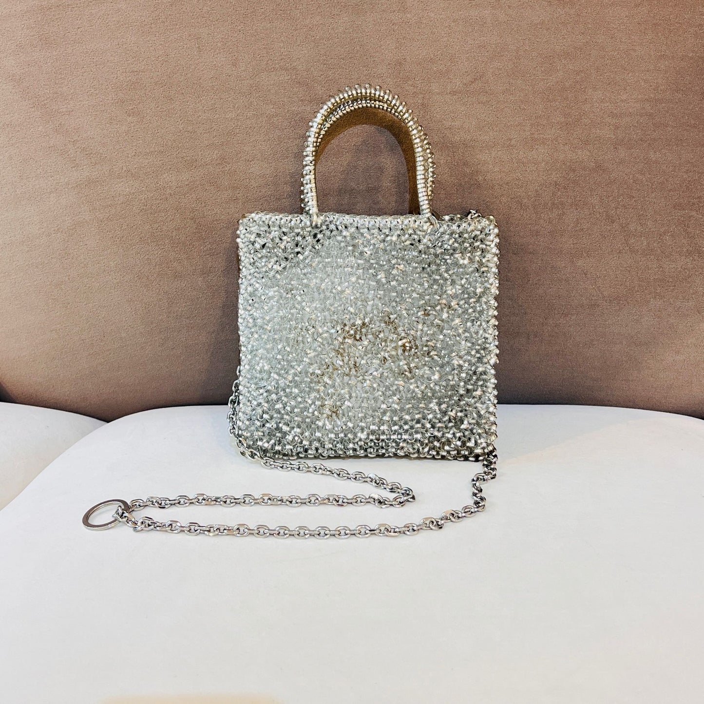 Anteprima Mini Square Wire 2-Way Chain Silver Handbag