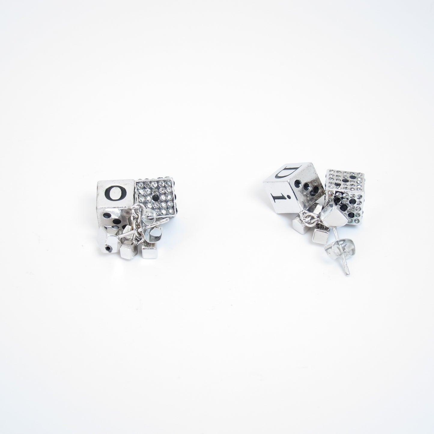 Christian Dior Vintage Dior Logo and Dice Silver Earrings