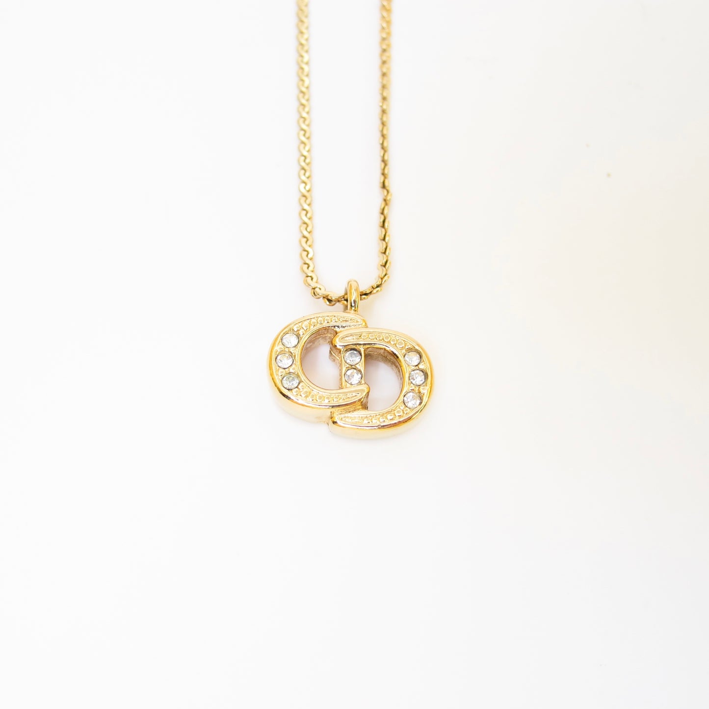 Christian Dior Vintage CD Logo with Rhinestone Golden Necklace