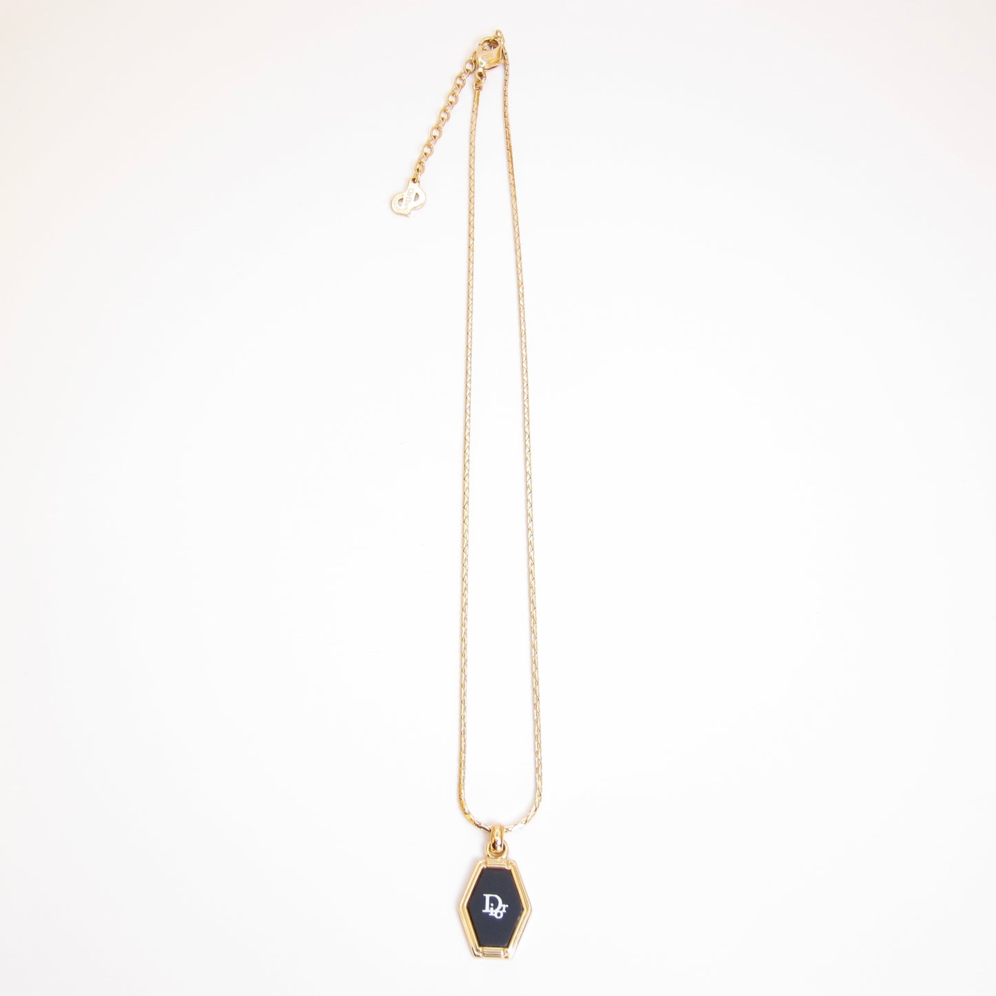 Christian Dior Vintage Dior Logo on Hexagon Black and Golden Necklace