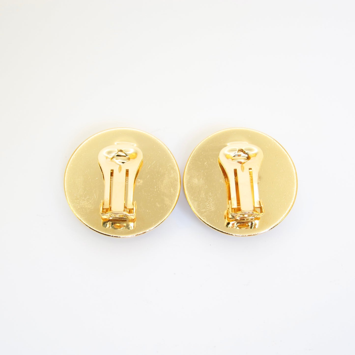 Hermes Vintage Round Shape Black Enamelled Golden Clip-on Earrings