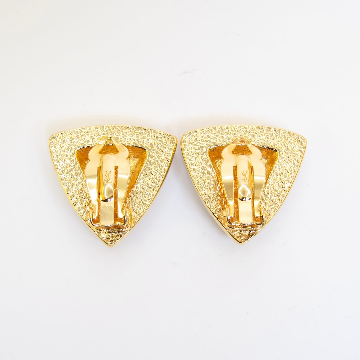 Yves Saint Laurent Vintage Triangle Two Tone Stone Golden Clip-on Earrings