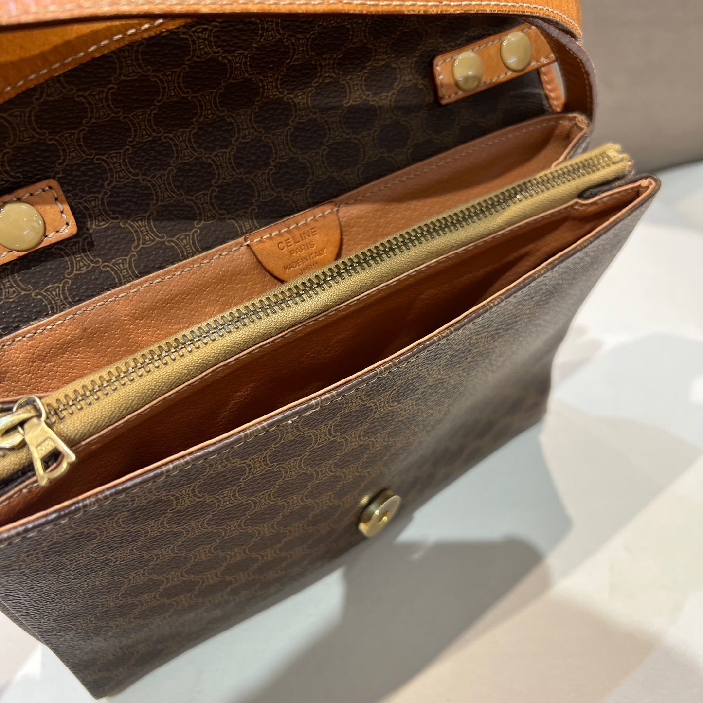 Celine Vintage Brown Macadam Shoulder Bag