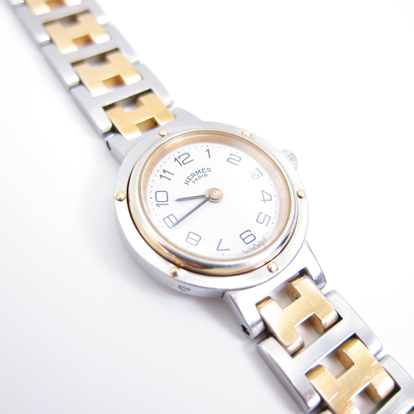 Hermes Vintage Clipper White Face with Date and H Bracelet Ladies Watch