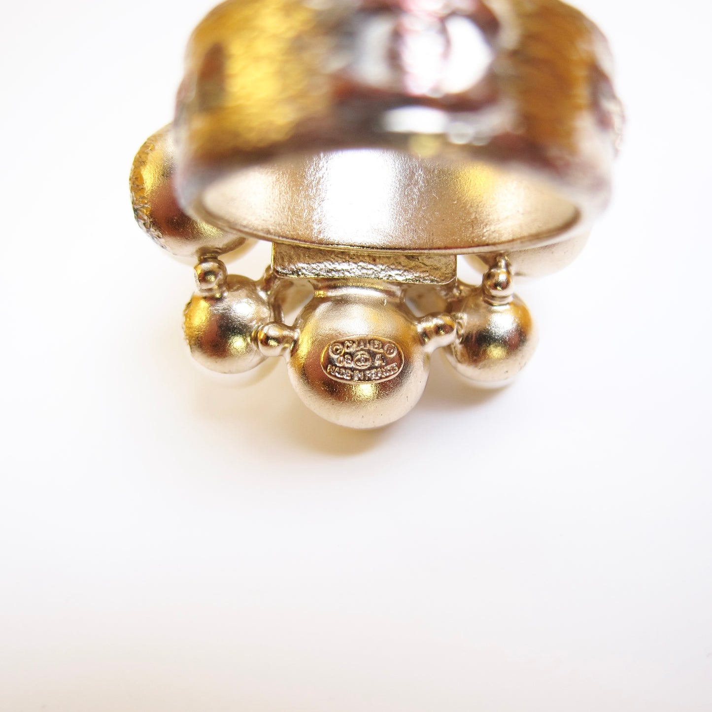 Chanel Vintage CC Logo Pearl and Stone Golden Ring #12