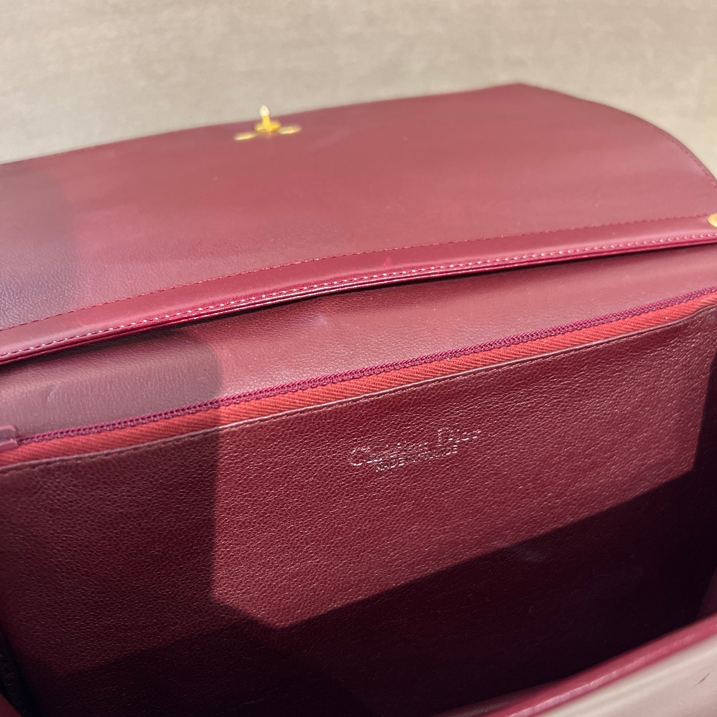 Christian Dior Vintage Golden Logo With Burgundy Red Leather Shoulder Bag