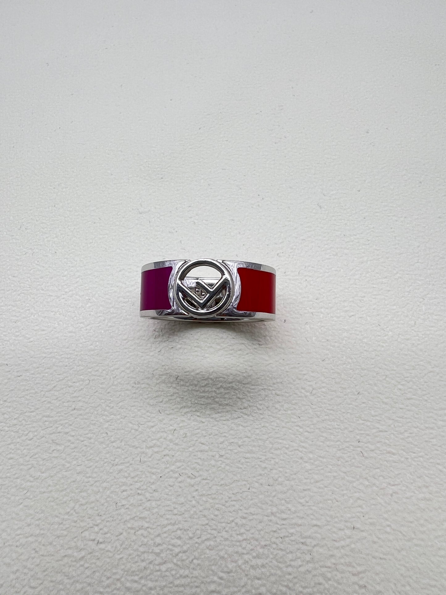 Fendi Vintage F Logo Two Tone Silver Ring #14