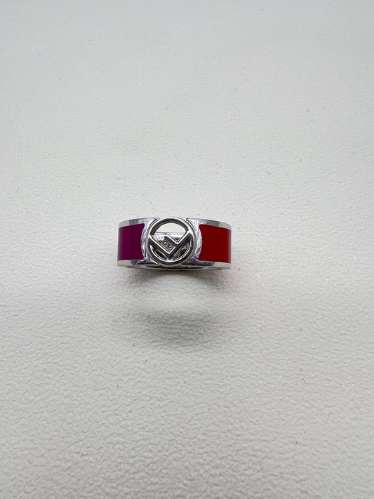 Fendi Vintage F Logo Two Tone Silver Ring #14