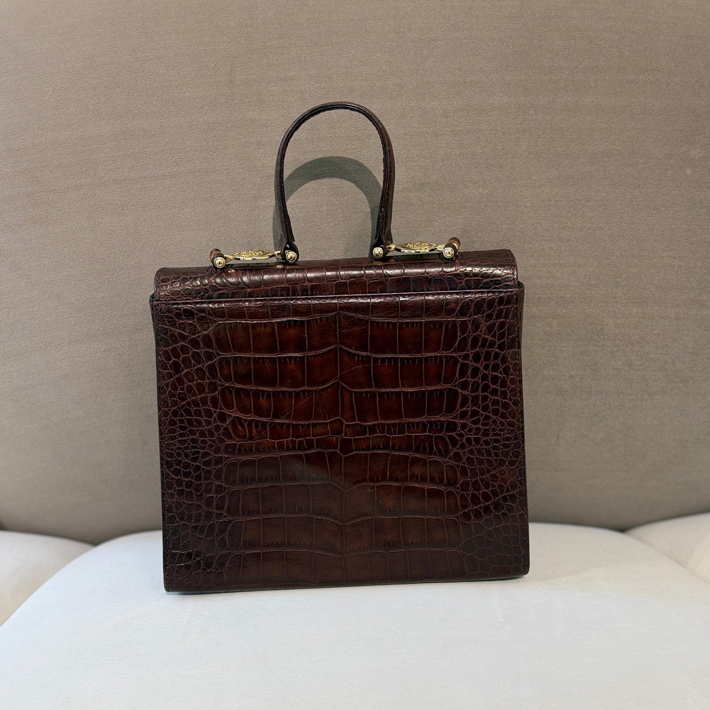 Versace Vintage Yellow Ostrich Leather Top Handle Bag