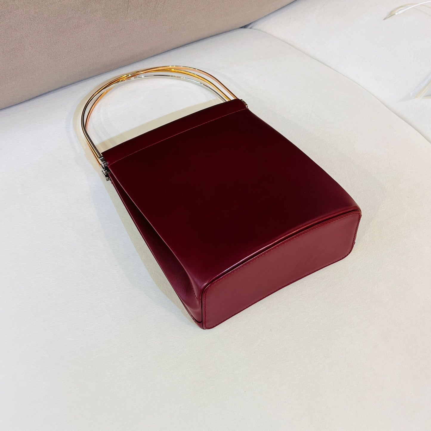 Cartier Vintage Trinity Bordeaux Leather Gold Handle Handbag
