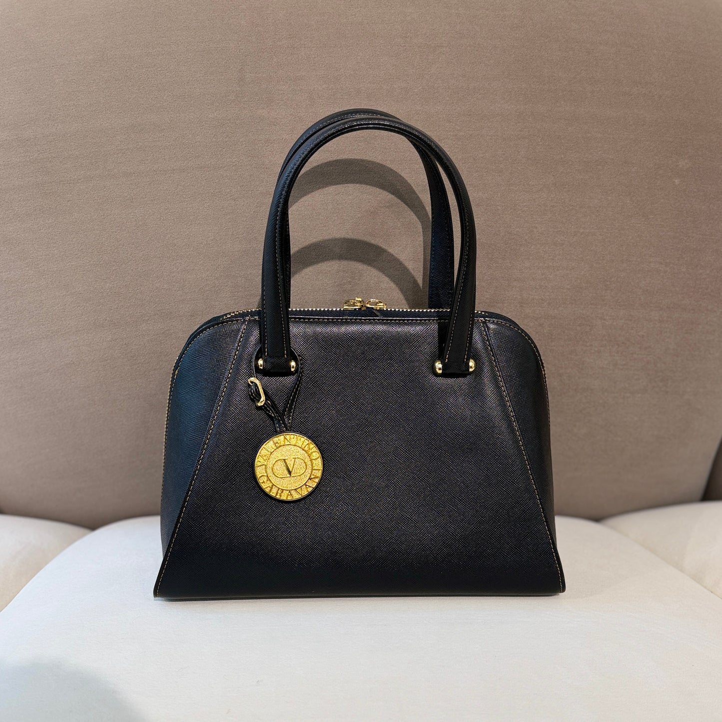 Valentino Vintage Medallion Charm Leather Top Handle Handbag