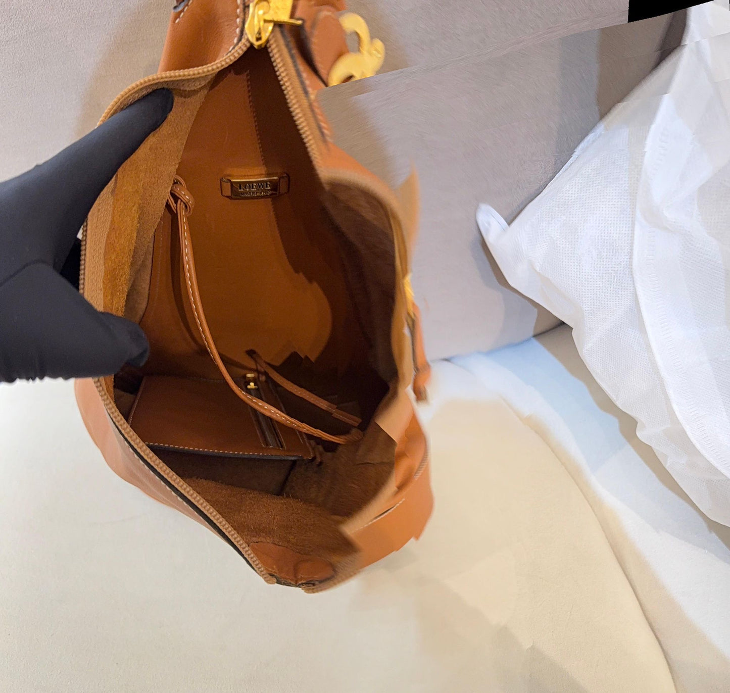 Loewe Vintage Tan Leather Backpack With Pouch