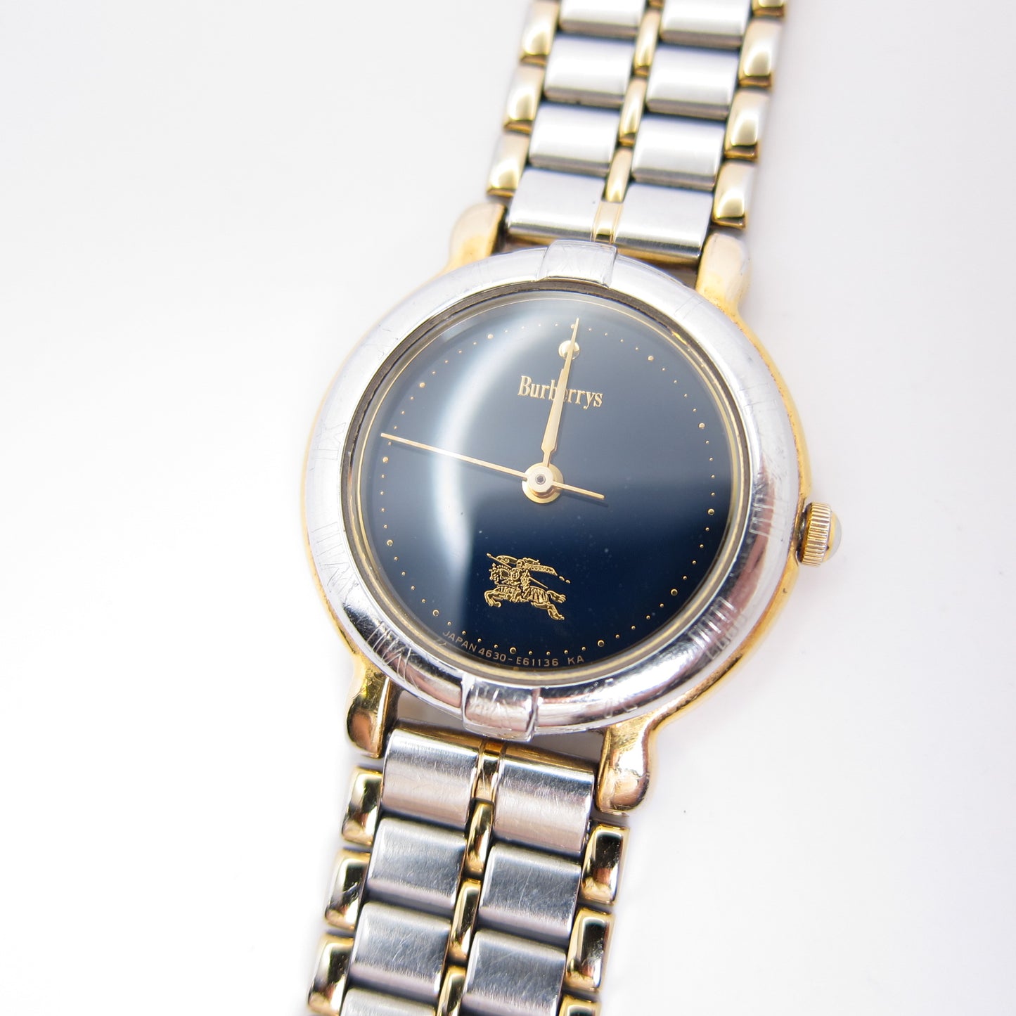 Burberry Vintage Round Black Face Two Tone Watch