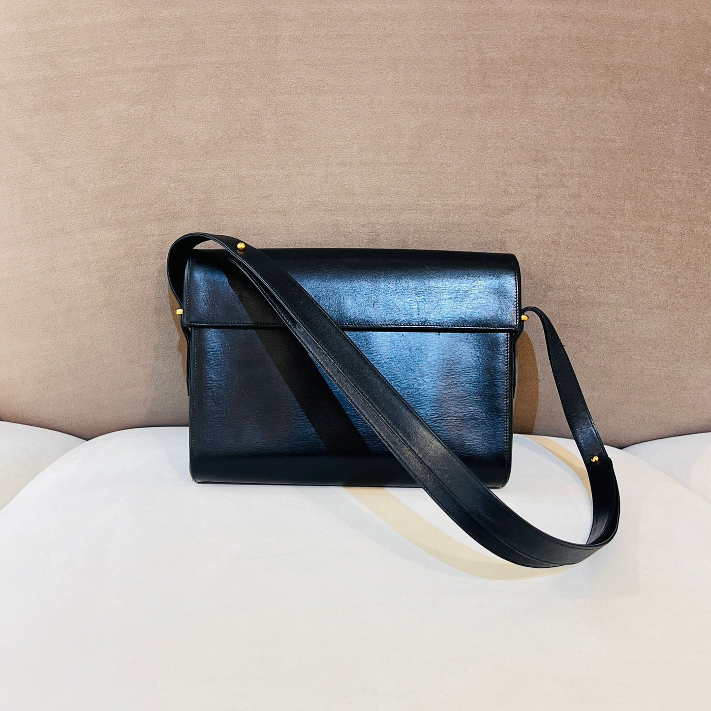 Cartier Vintage Black Leather Sapphire Line Shoulder Bag