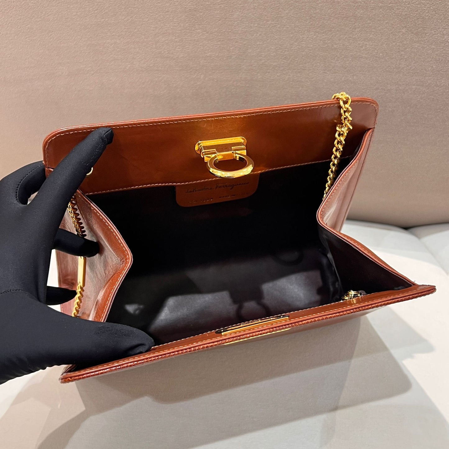 Salvatore Ferragamo Vintage Gancini Leather Chain Shoulder Bag