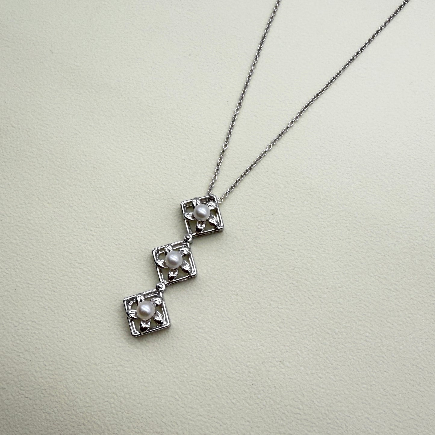 Tasaki Vintage Flower Motif with Pearl 925 Silver Necklace
