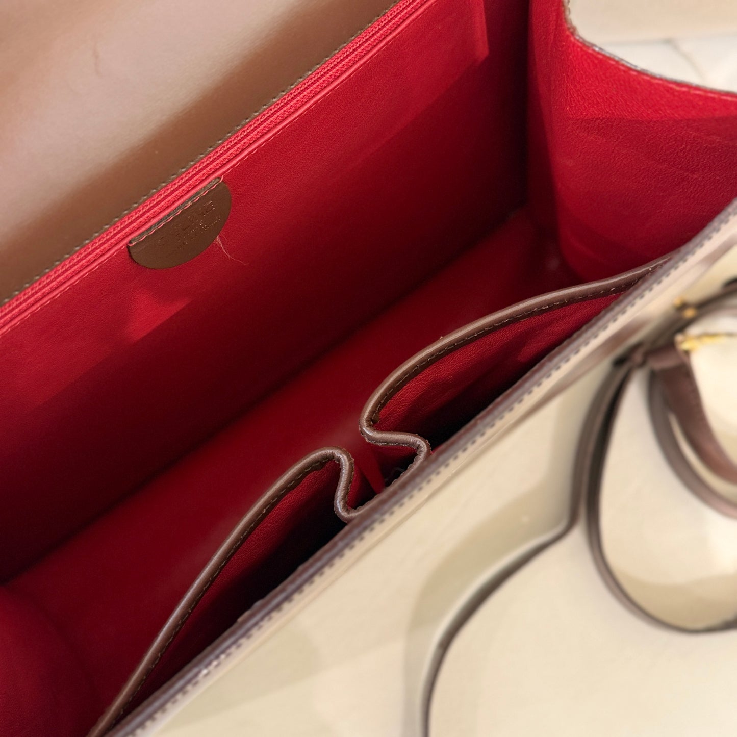 Celine Golden Clasp Brown Leather Top Handle Handbag