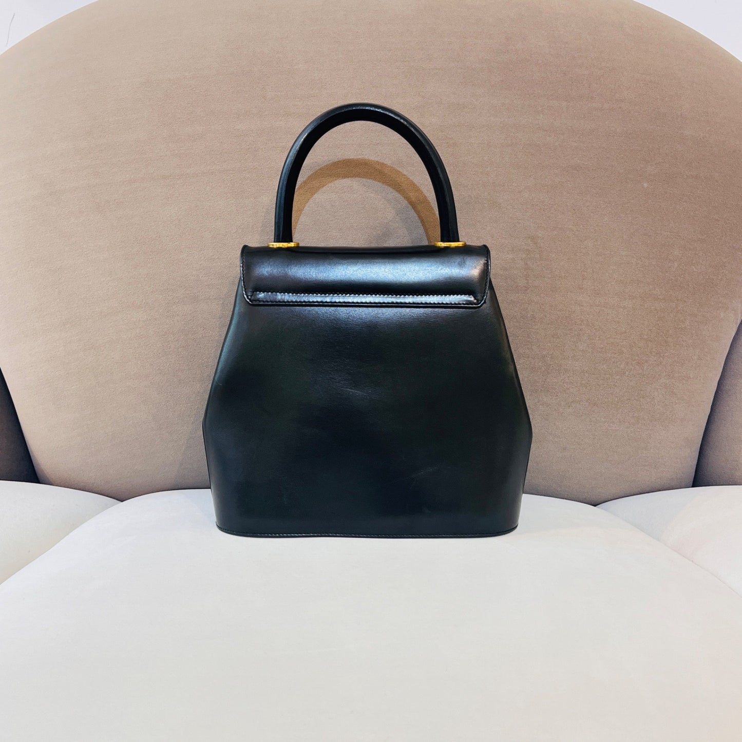 Ferragamo Vintage Black Leather 2-Way Handbag With Gold Medallions