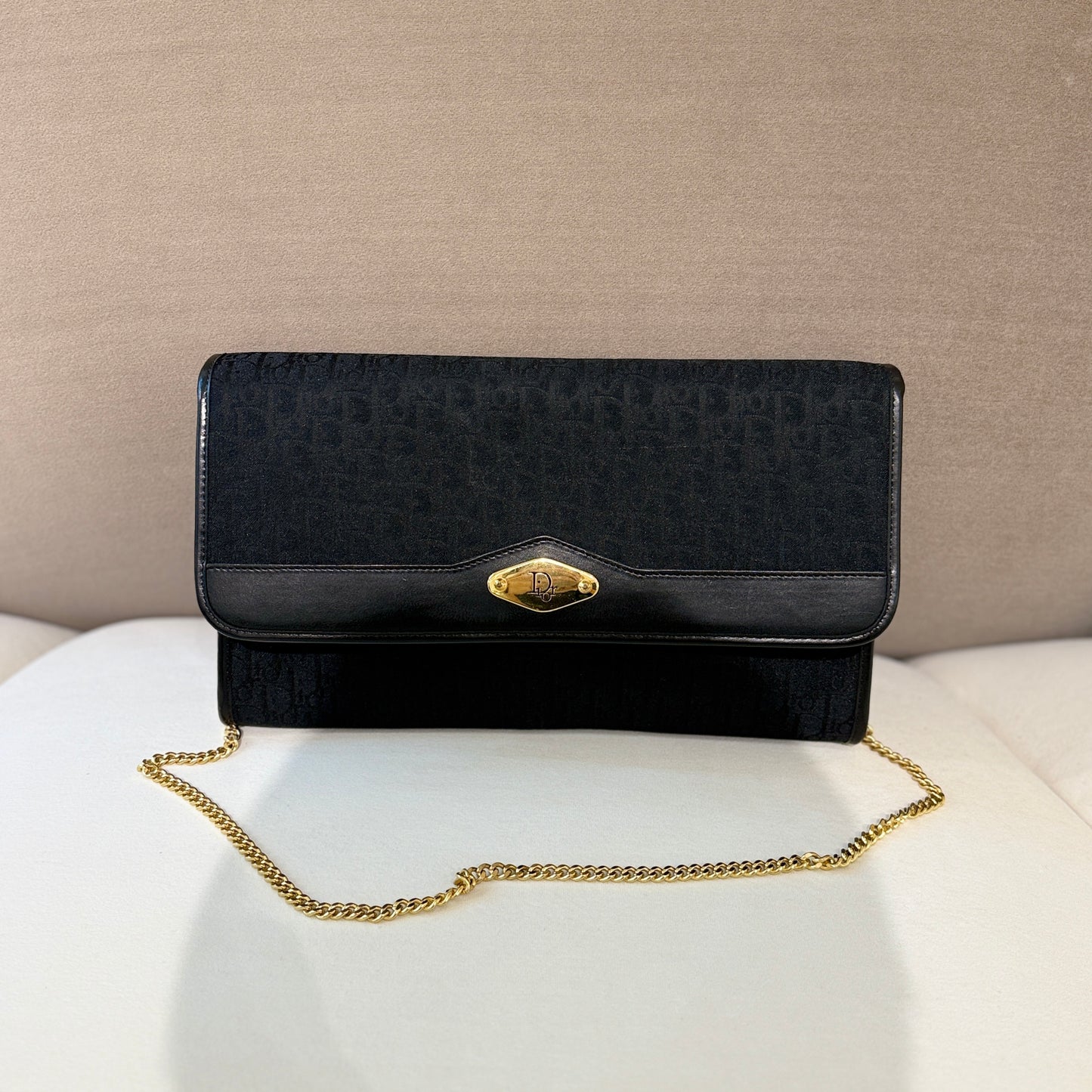 Christian Dior Golden Logo Trotter Canvas With Golden Chain Shoulder Bag