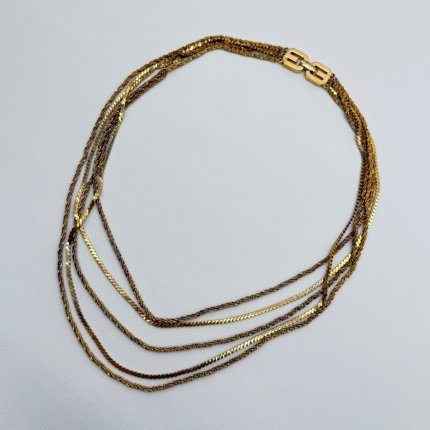 Givenchy Vintage GG Logo 5-Row Golden Long Necklace