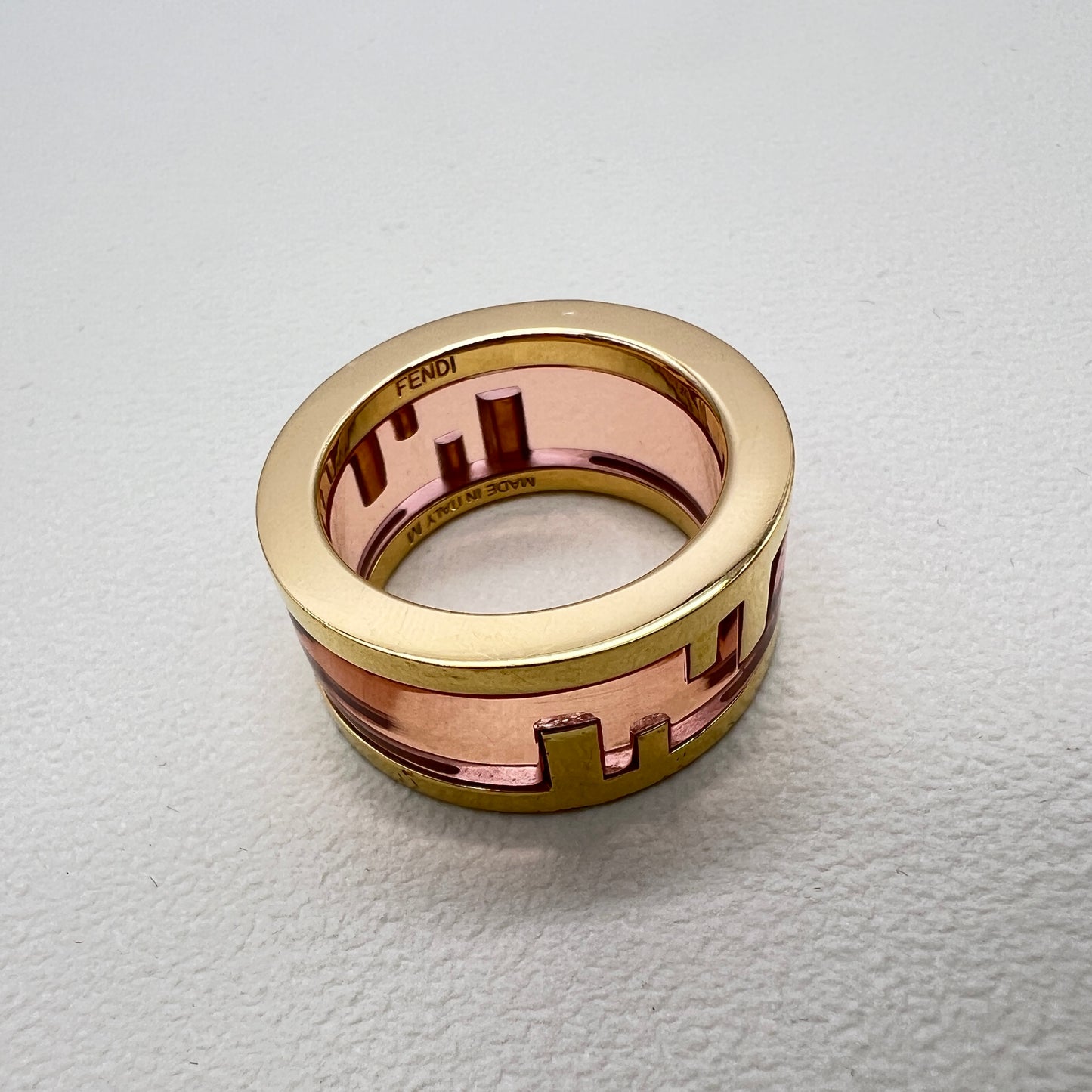 Fendi Vintage O'lock Pink and Golden Ring #M