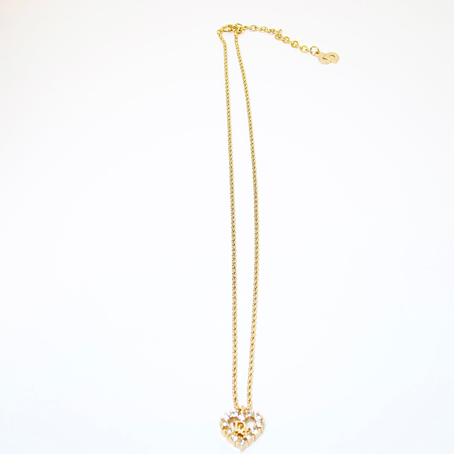 Christian Dior Vintage Dior Logo in Heart Shape with Rhinestone Golden Necklace