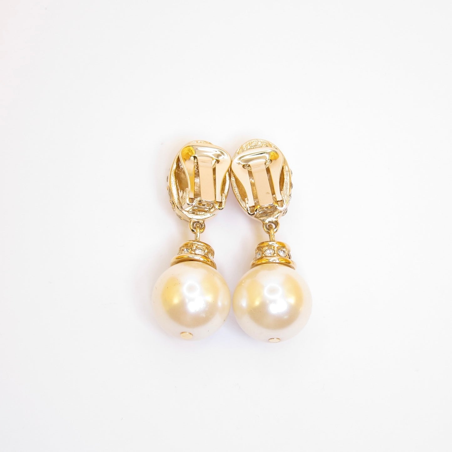Givenchy Vintage 4G Logo Rhinestone and Pearl Golden Clip-on Earrings