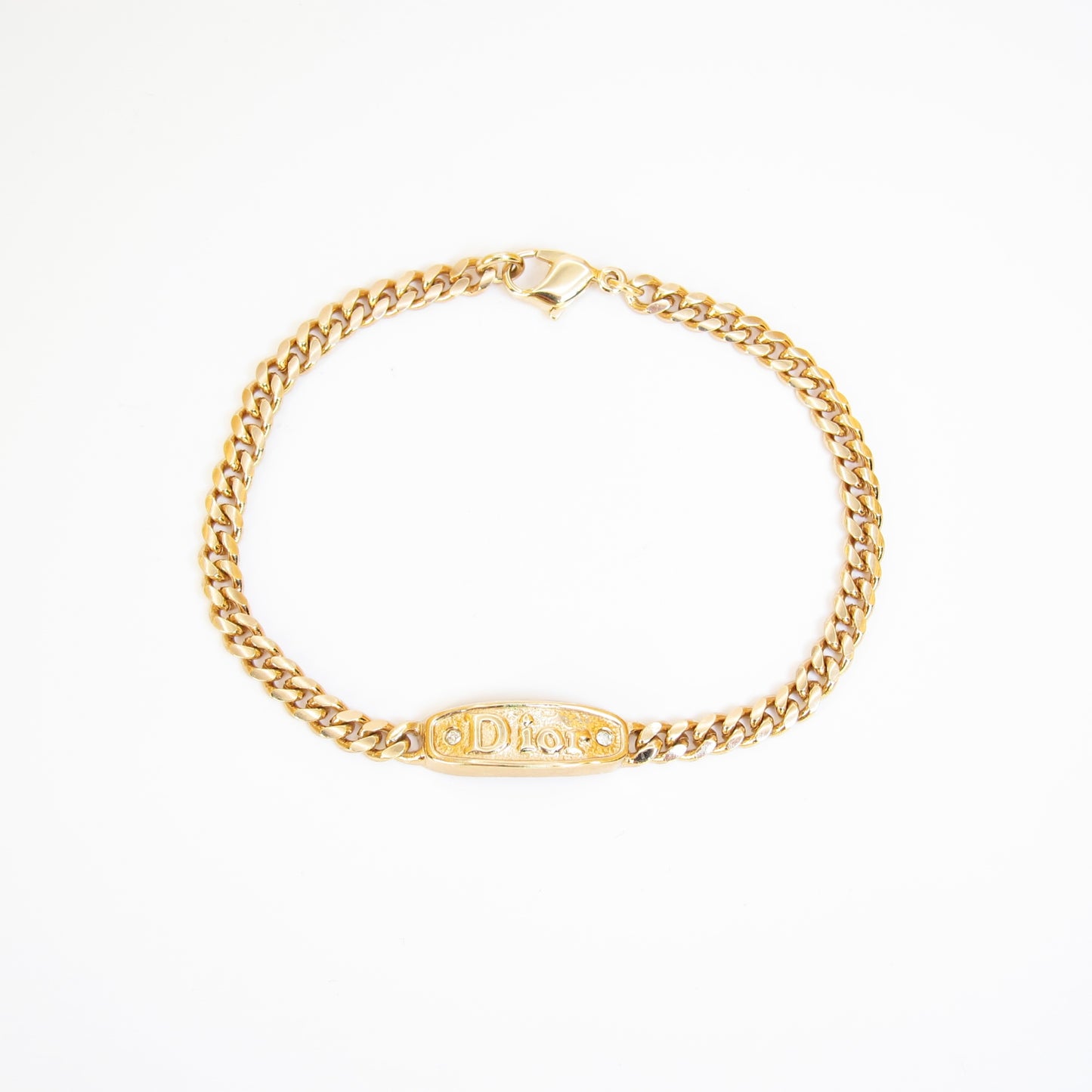 Christian Dior Vintage Dior Logo and Rhinestone Golden Bracelet