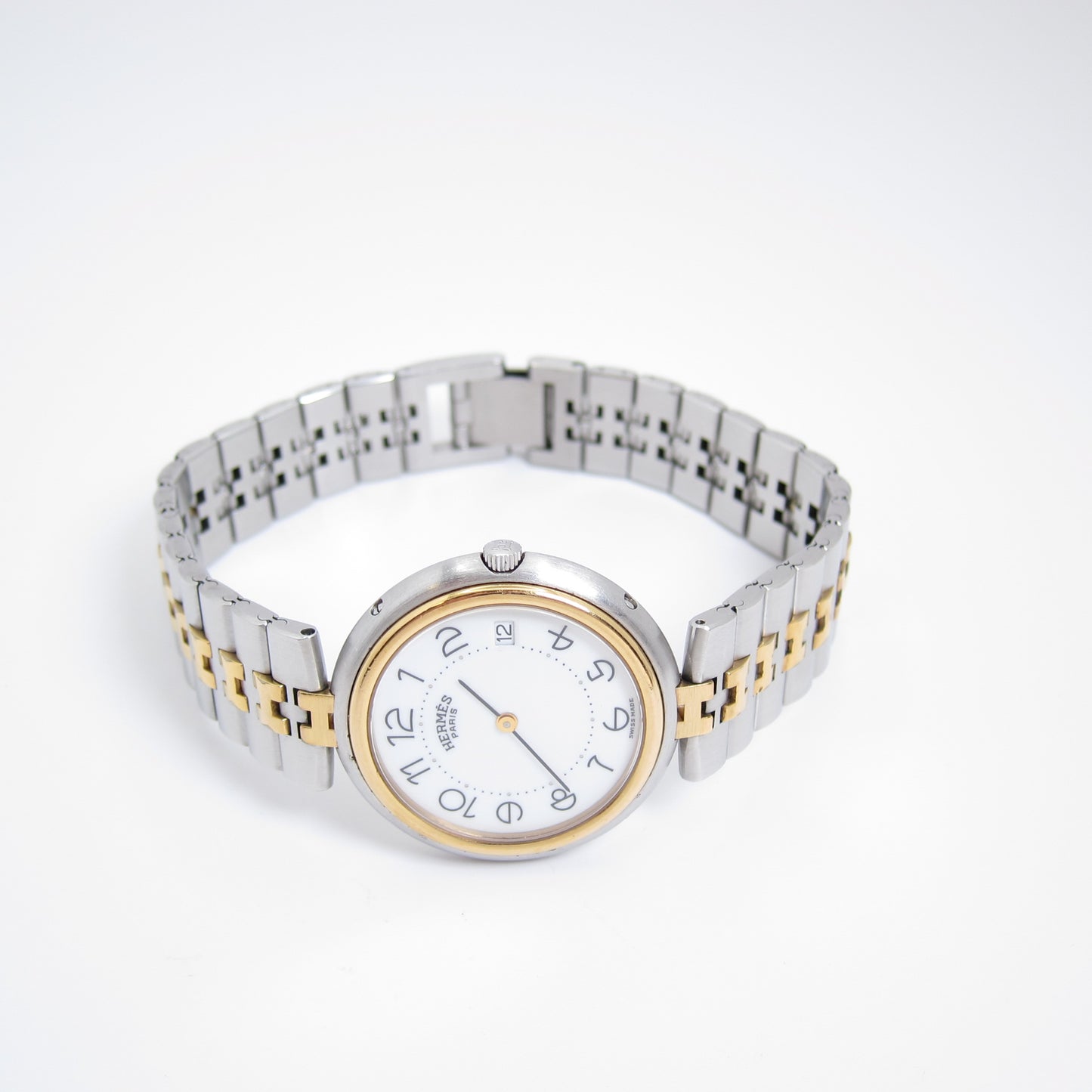 Hermes Vintage Profile White Face with Date and H Bracelet Watch