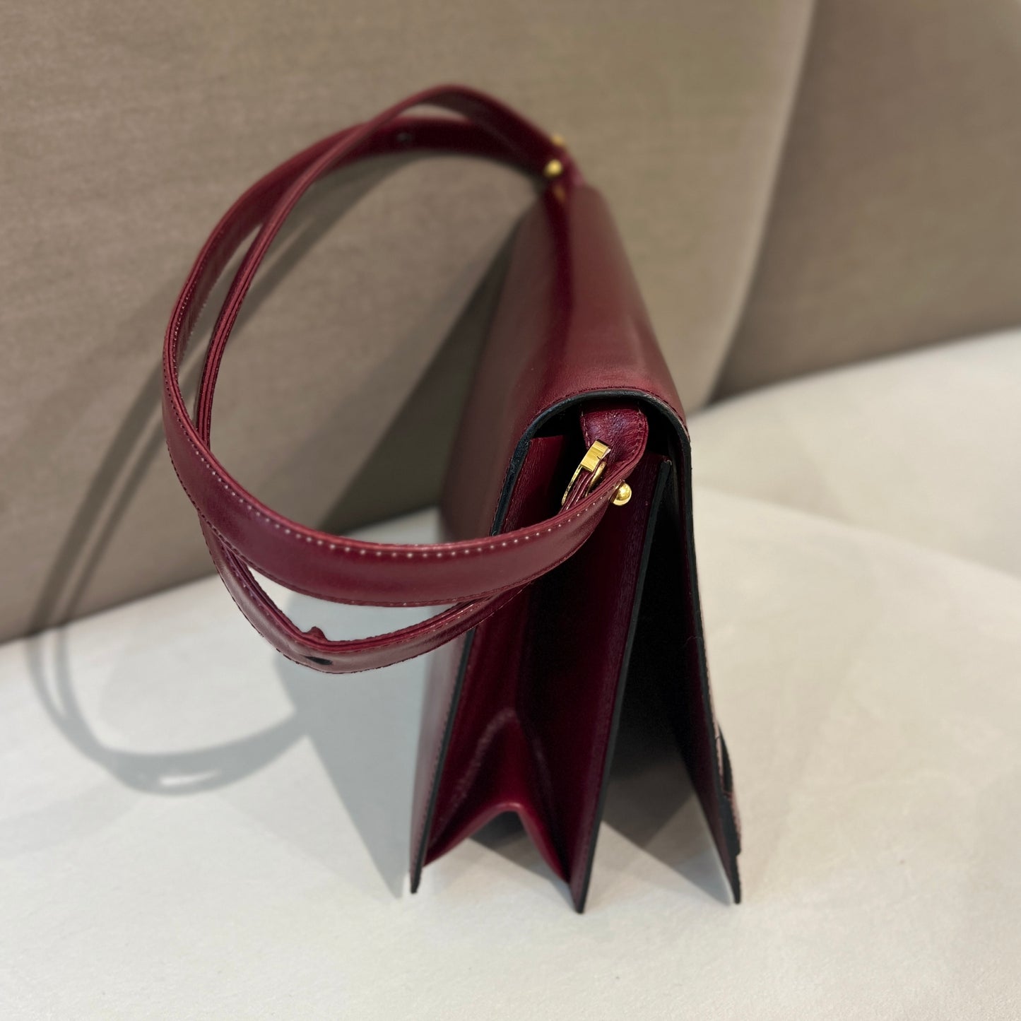 Christian Dior Vintage Golden Logo With Burgundy Red Leather Shoulder Bag