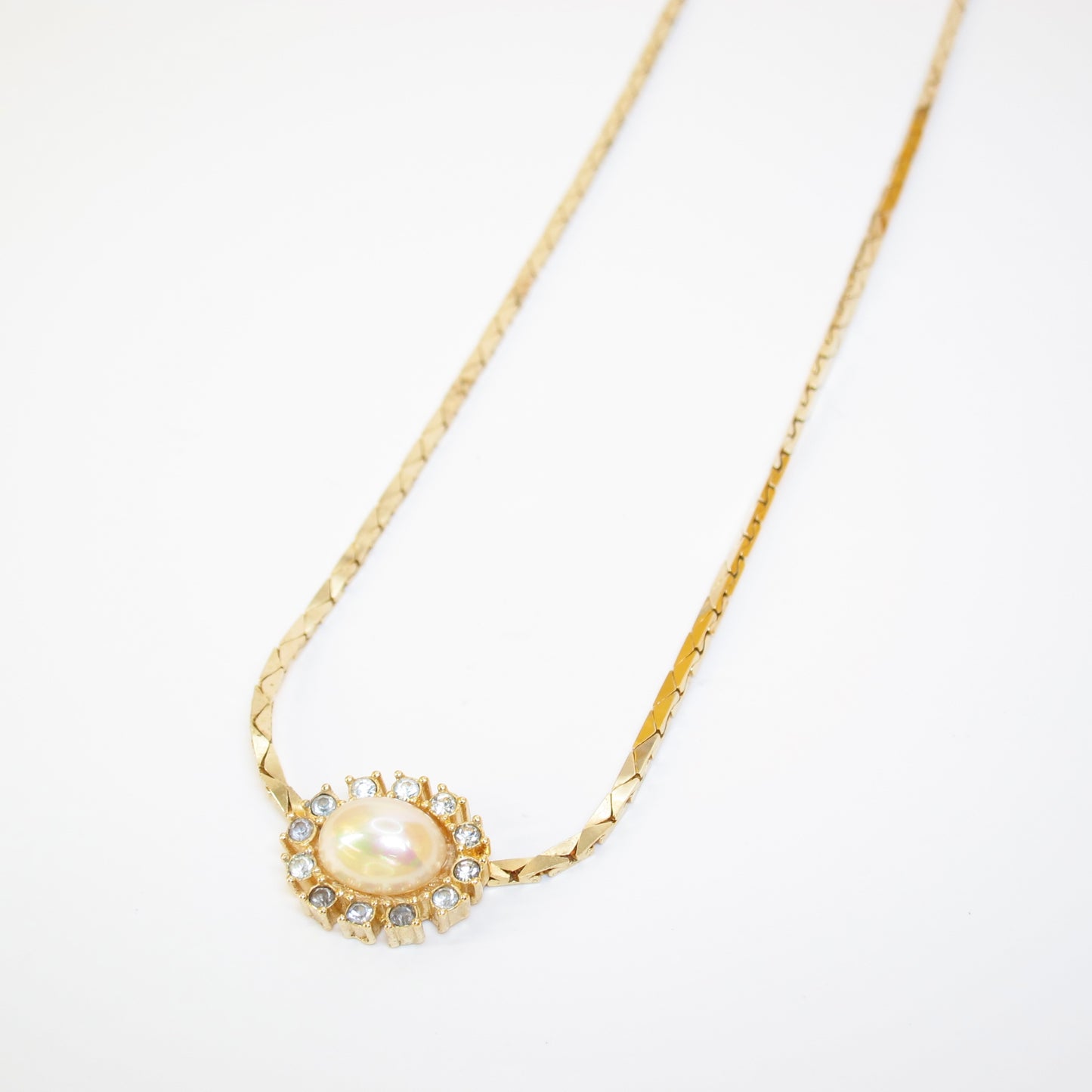 Christian Dior Vintage Oval Shape Pearl and Rhinestone Golden Necklace
