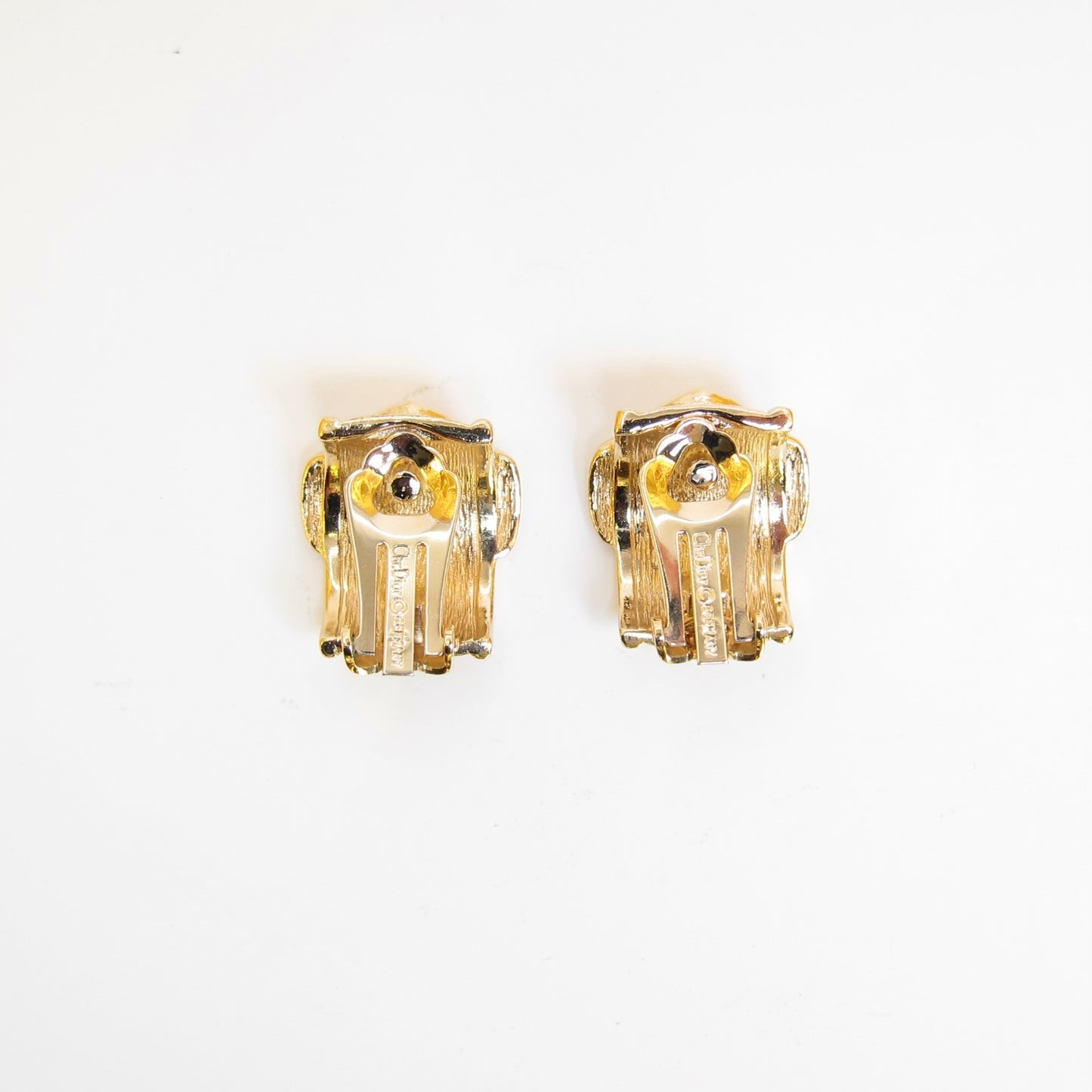 Christian Dior 復古皮帶扣金色夾式耳環