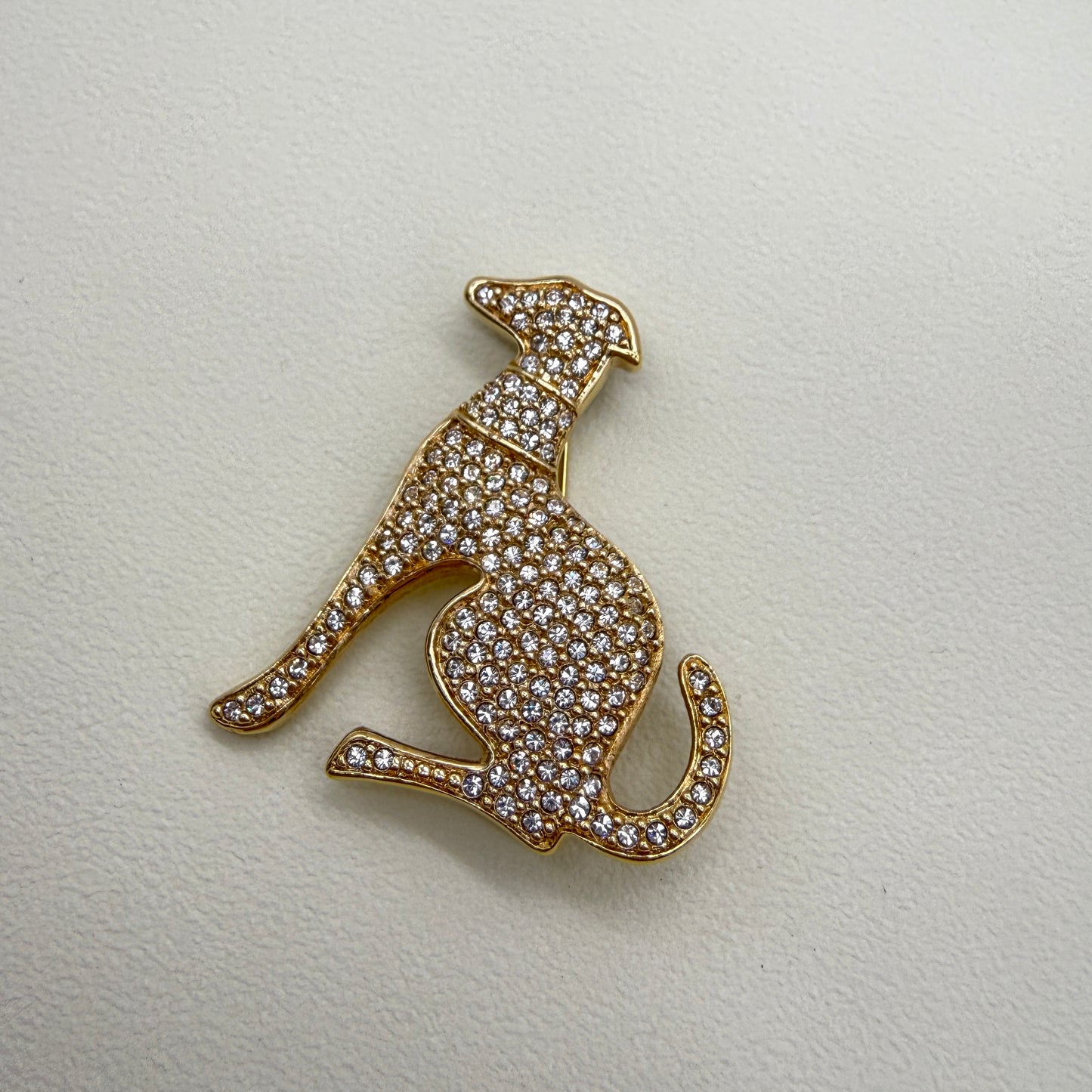 Christian Dior Vintage Dog Motif with Rhinestone Golden Brooch