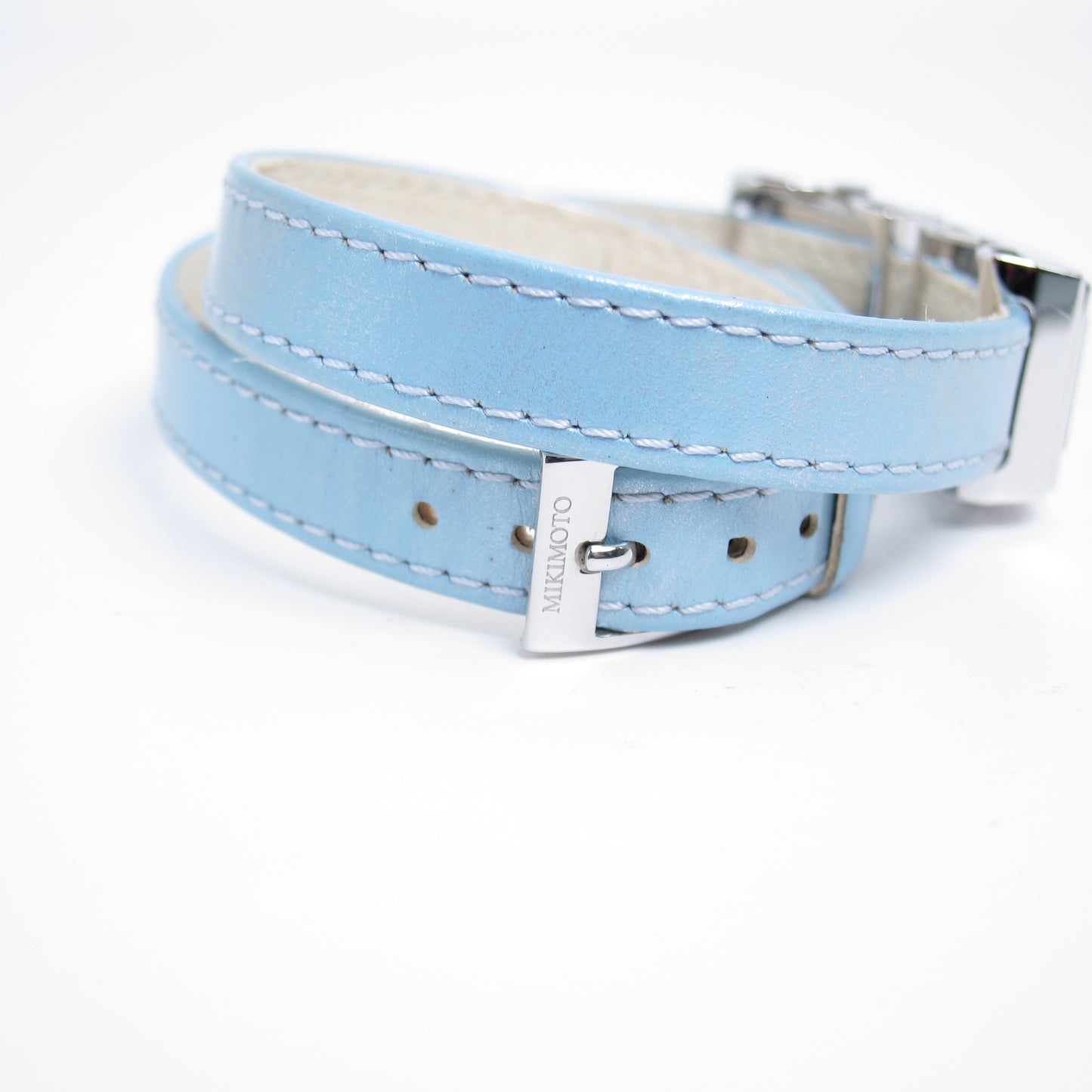 Mikimoto Vintage Black Face and Pearl Box Watch with Blue Leather Strap