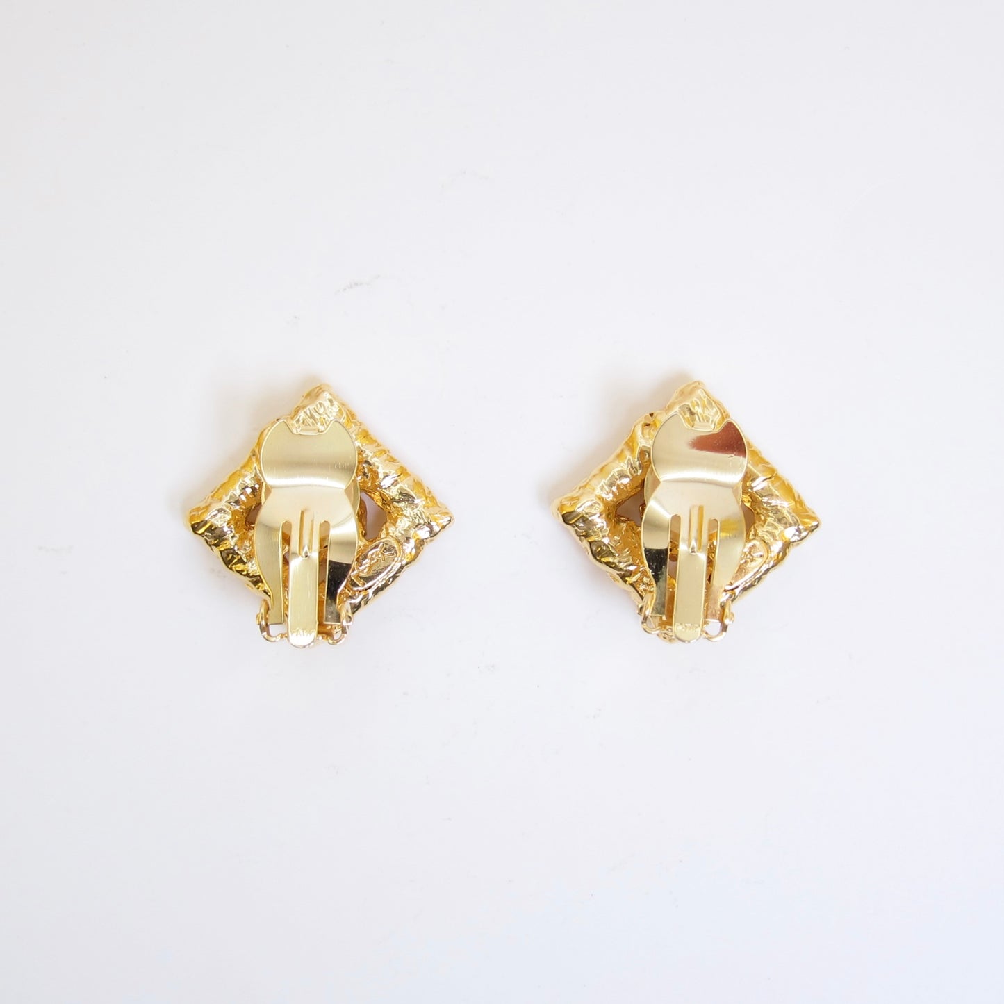 Yves Saint Laurent Vintage Rhombus with Rhinestone Golden Clip-on Earrings