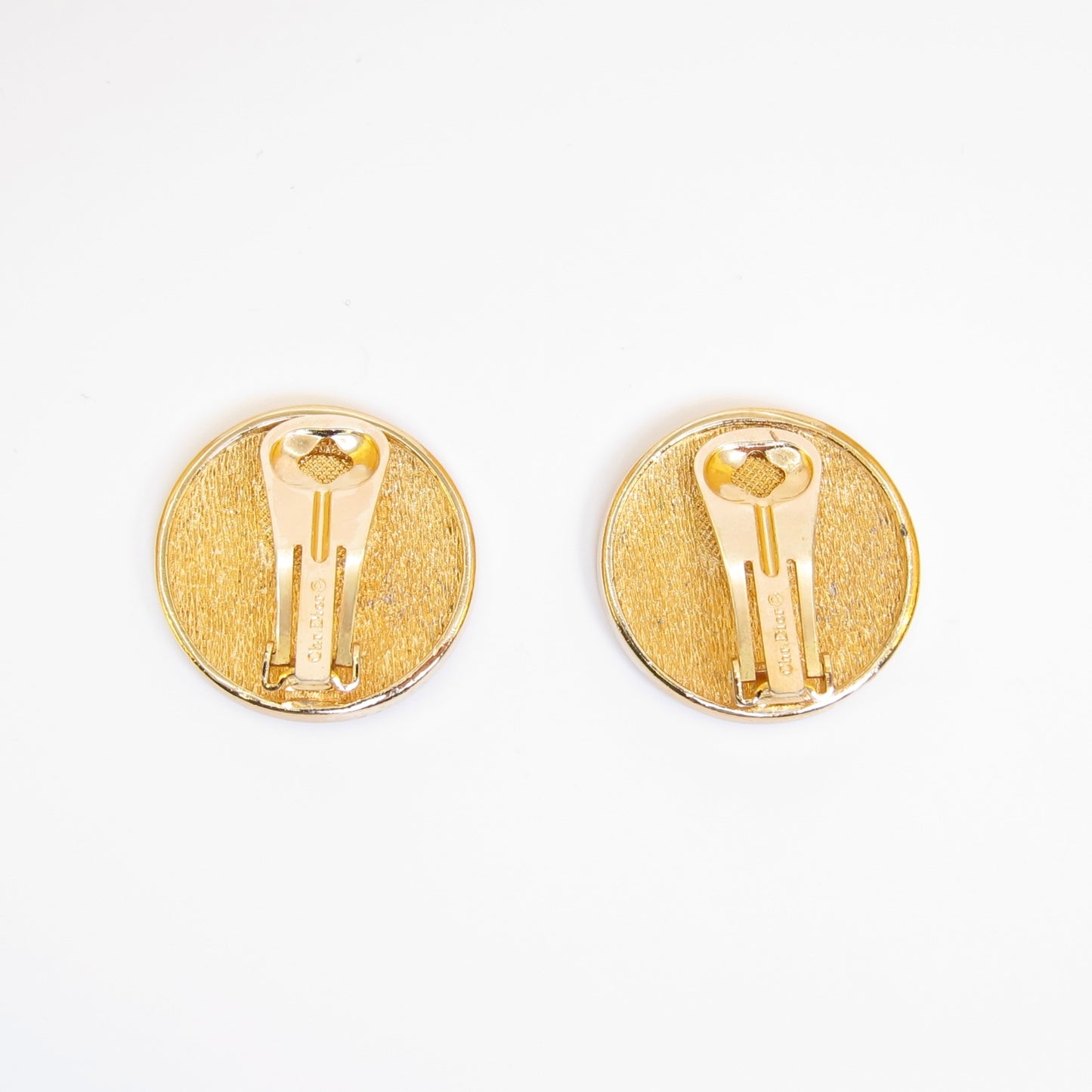 Christian Dior Vintage CD Logo Motif Round-Shaped Golden Clip-on Earrings