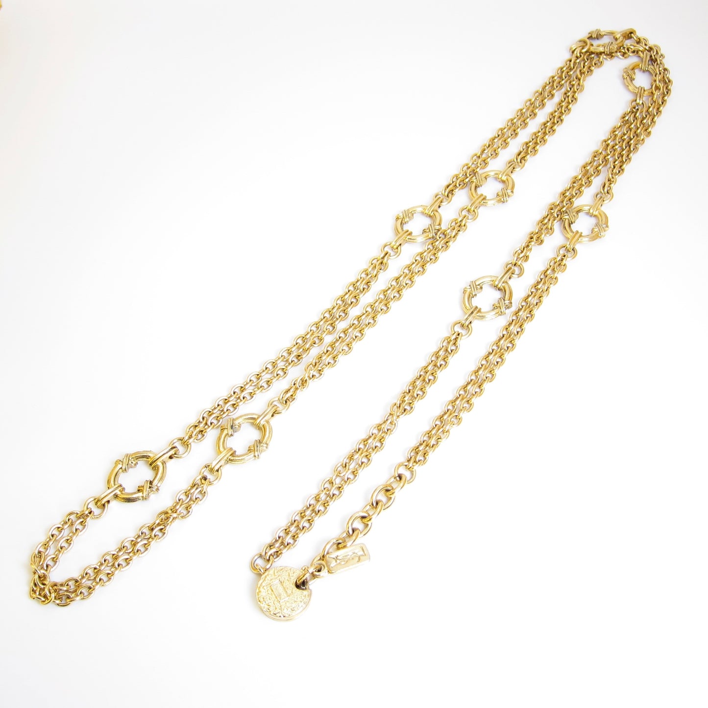 Yves Saint Laurent Vintage Stylish 2-row Golden Long Necklace