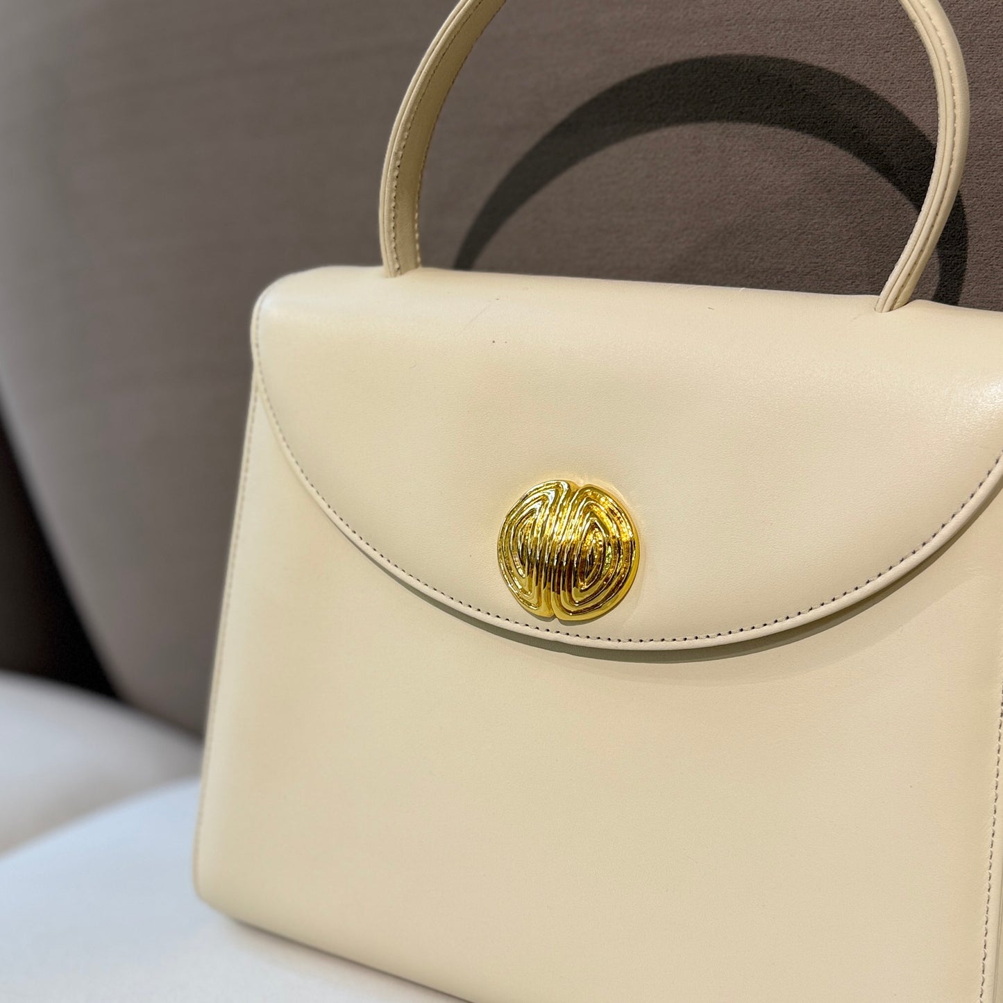 Givenchy Vintage Golden Buckle Ivory Structured Leather Top Handle Bag