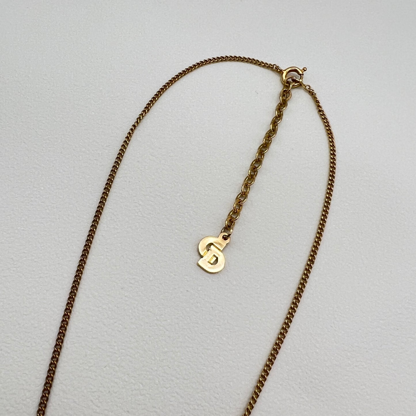 Christian Dior Vintage CD Logo In Oval Shape Pendant Golden Necklace