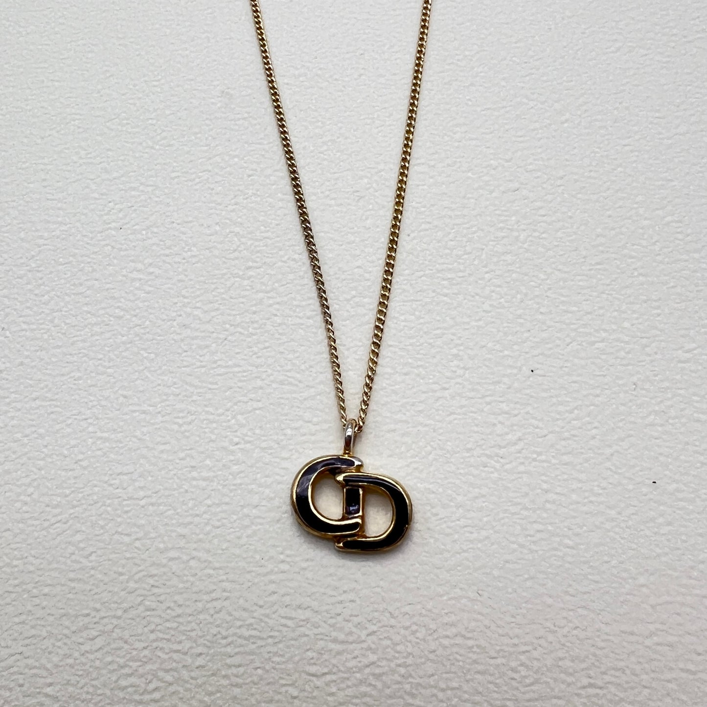 Christian Dior Vintage Black CD Logo Golden Necklace