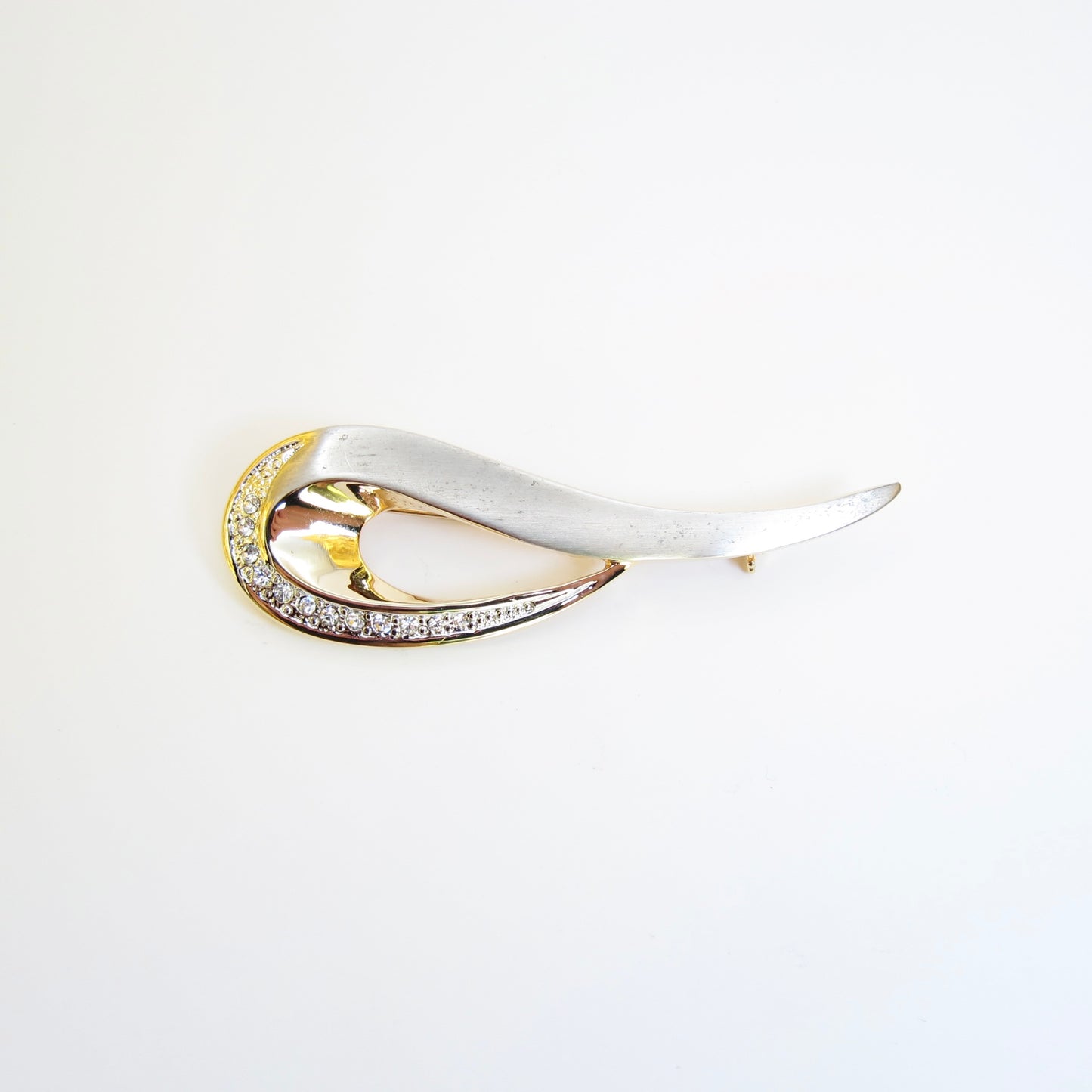 Pierre Cardin Vintage Stylish Rhinestone Silver and Golden Brooch