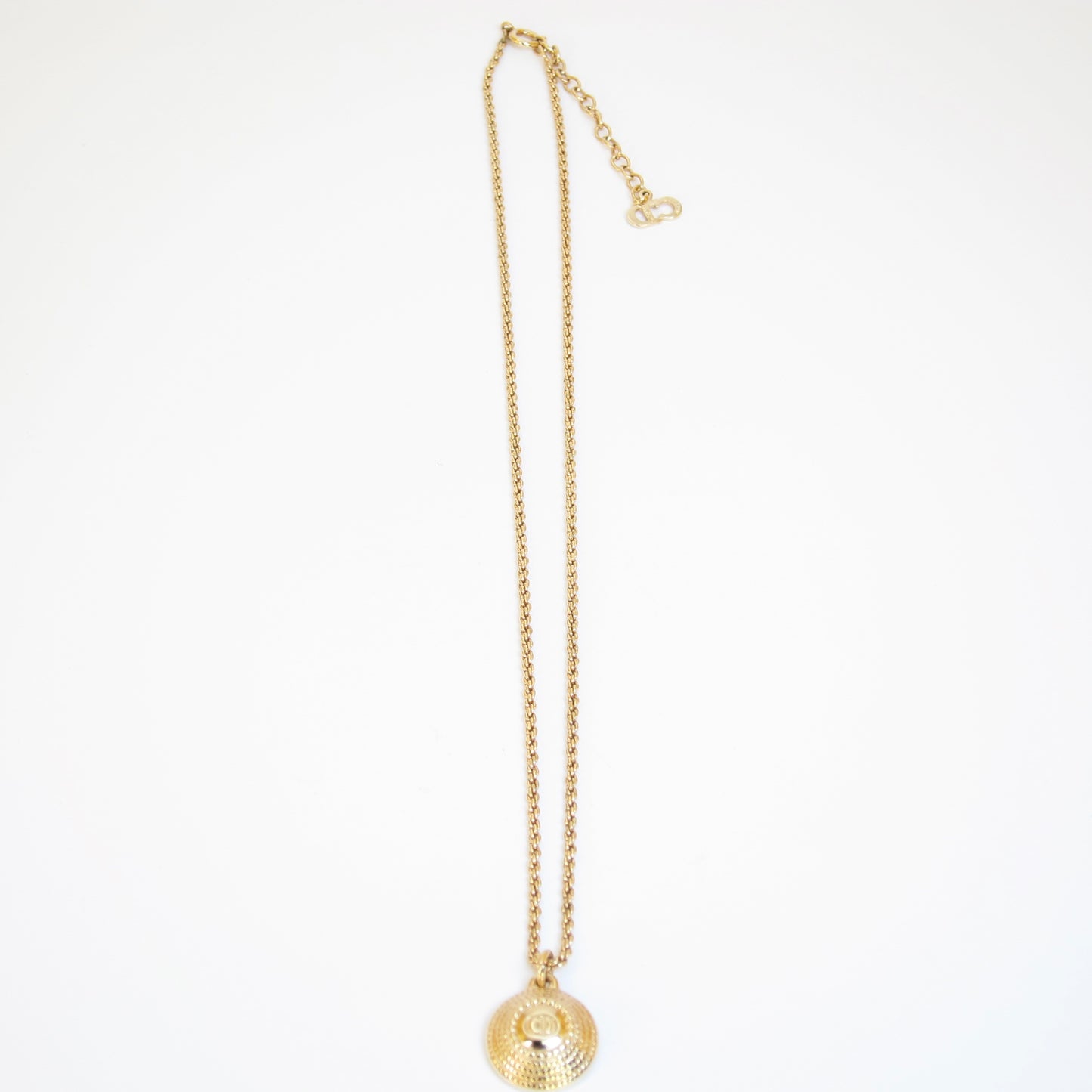 Christian Dior Vintage CD Logo in Circle Pendant Golden Necklace