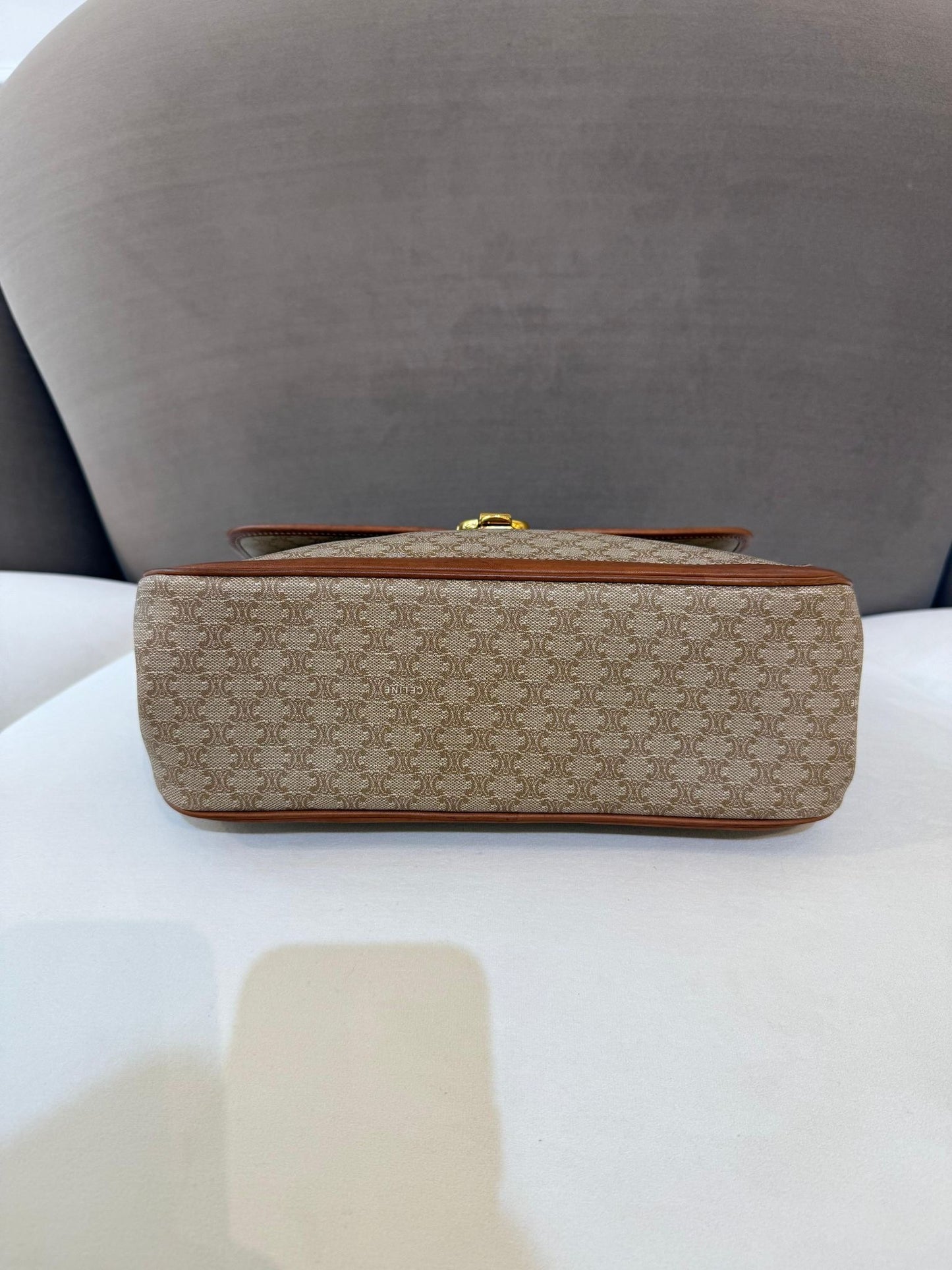 Celine Vintage Macadam Canvas Brown Leather Handbag