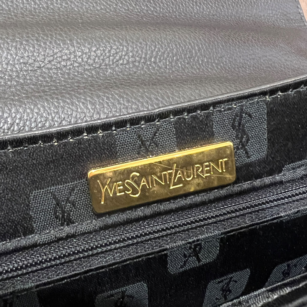 Yves Saint Laurent 中古黑色皮革紅色飾邊手袋