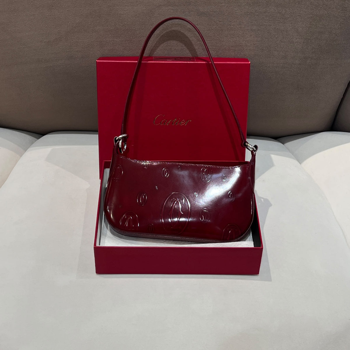 Cartier Vintage Happy Birthday Bordeaux Leather Shoulder Bag