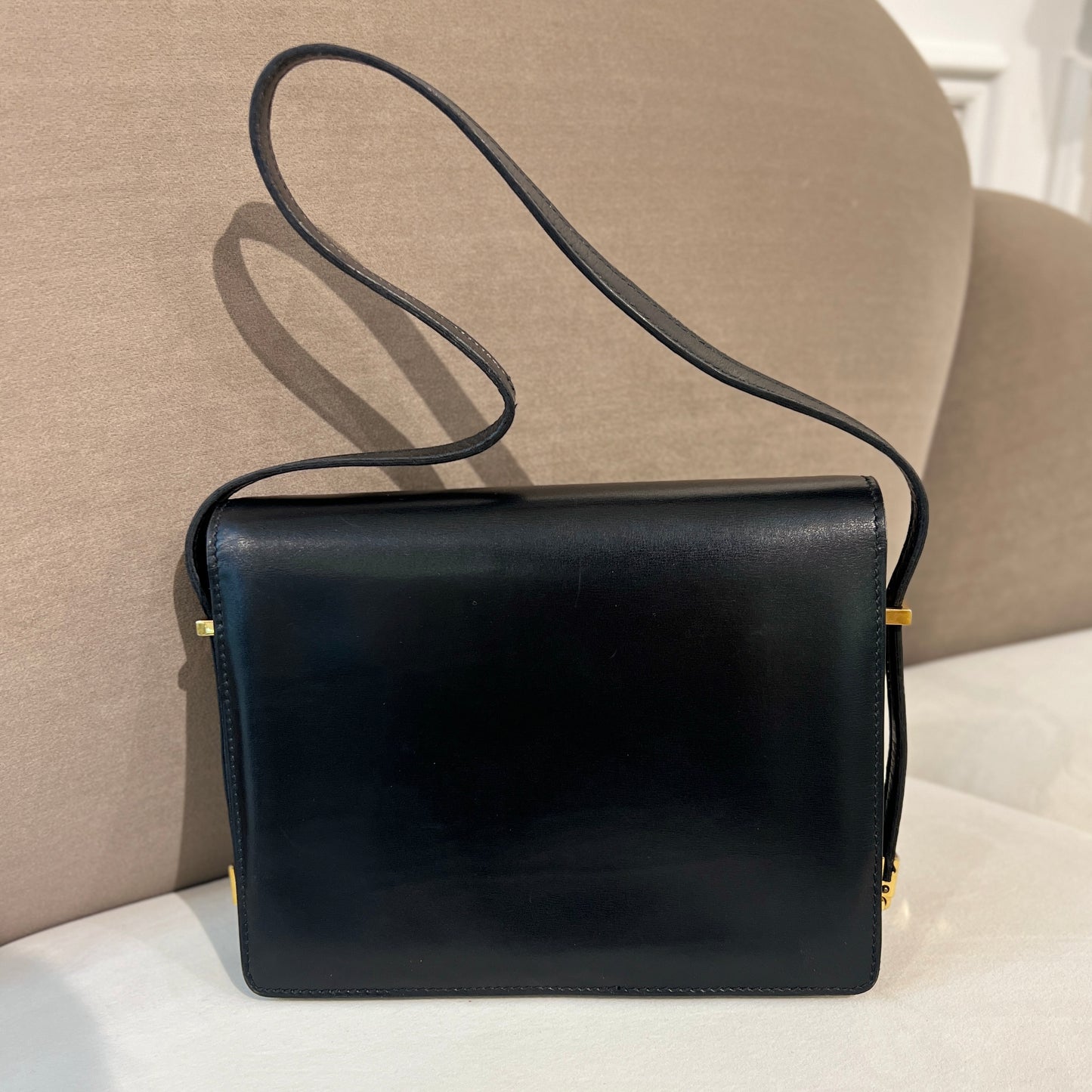 Balenciaga Vintage Golden BB Logo Buckle Black Leather Shoulder Bag
