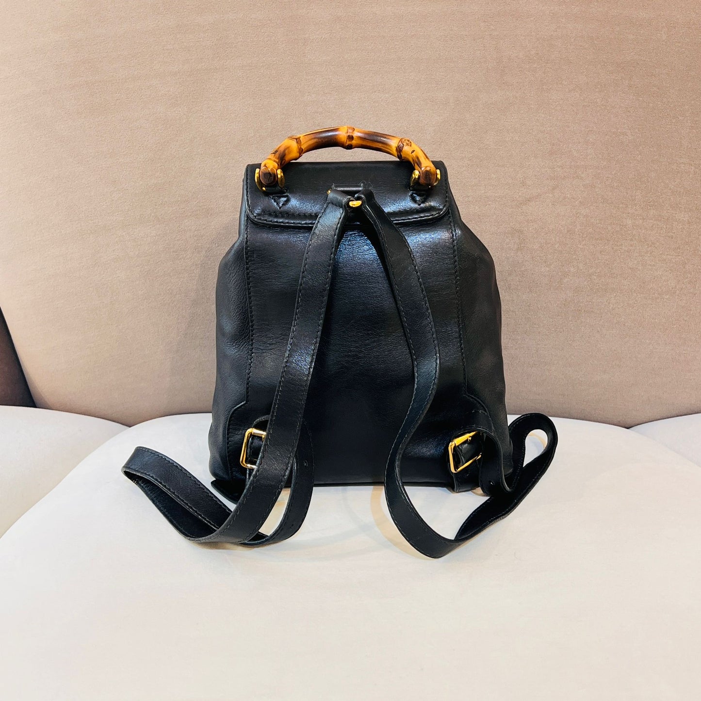 Gucci Vintage Bamboo Black Leather Small Backpack