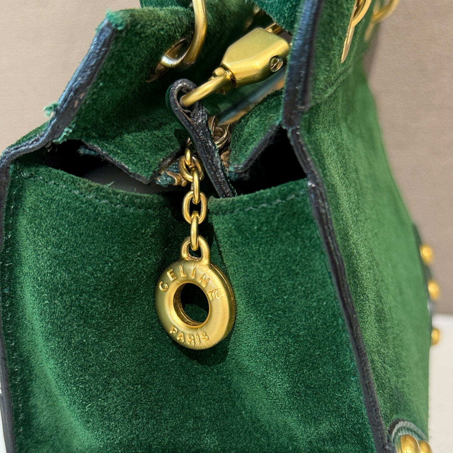 Celine Vintage Green Suede Mini Shoulder Bag