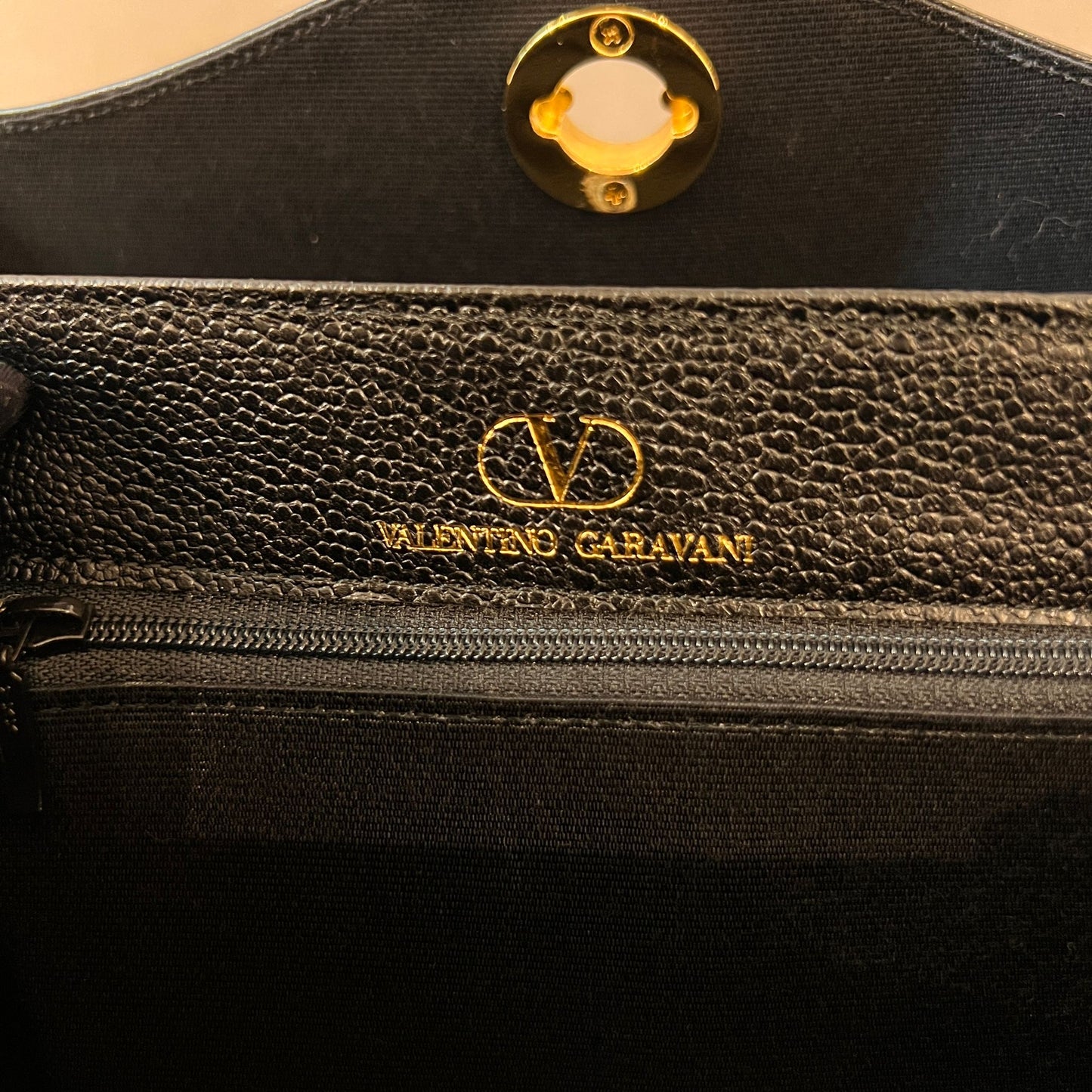 Valentino Garavani Vintage Black Leather Gold Turn-Lock Top Handle Bag