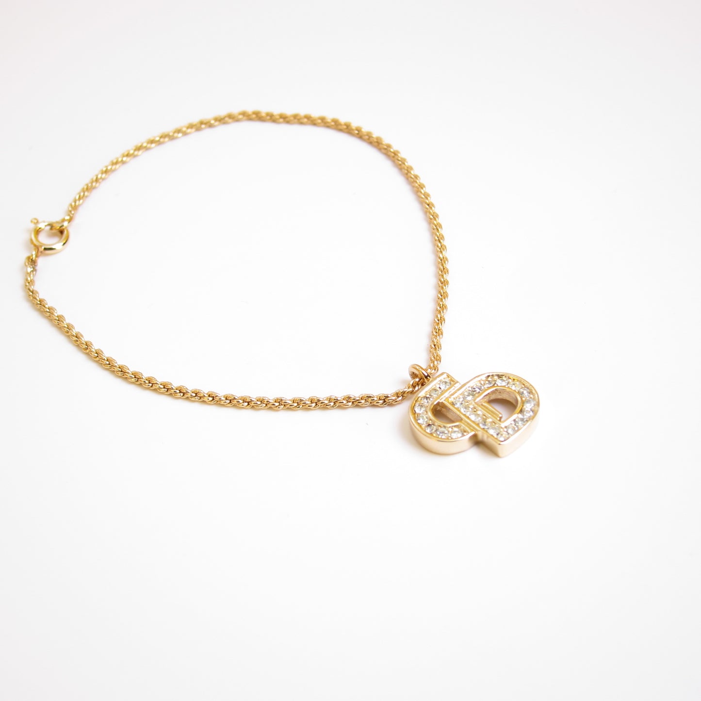 Christian Dior Vintage CD Logo with Rhinestone Golden Bracelet